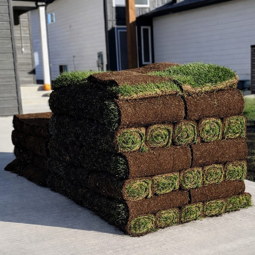 Palletless sod delivery in Manitoba driveway
